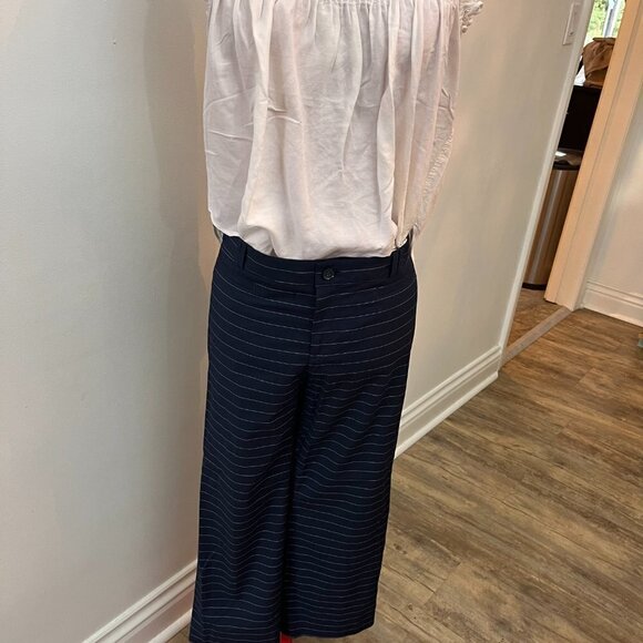 Banana Republic Logan Crop Navy Blue Dress Pant w/White Dotted Stripes - Picture 2 of 5